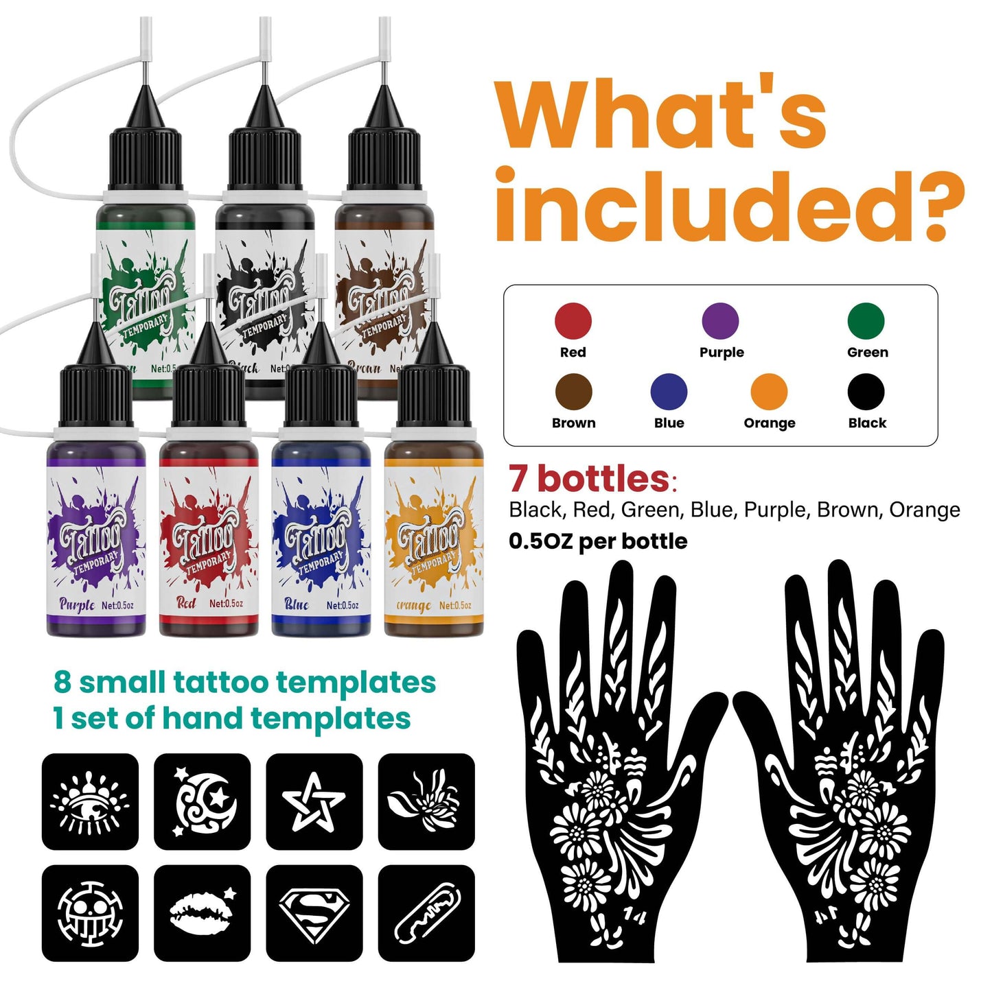 Henna Tattoo Paste Set Temporary Tattoo - 7 Colors - Neebol