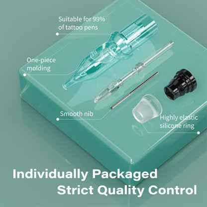 Tattoo Needle Cartridges, RL 50pc Mixed Size-Emerald-Neebol