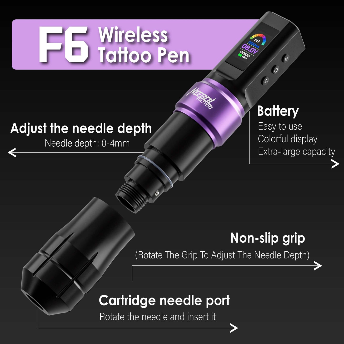 Neebol F6 Wireless Tattoo Pen Machine - 4MM Stroke