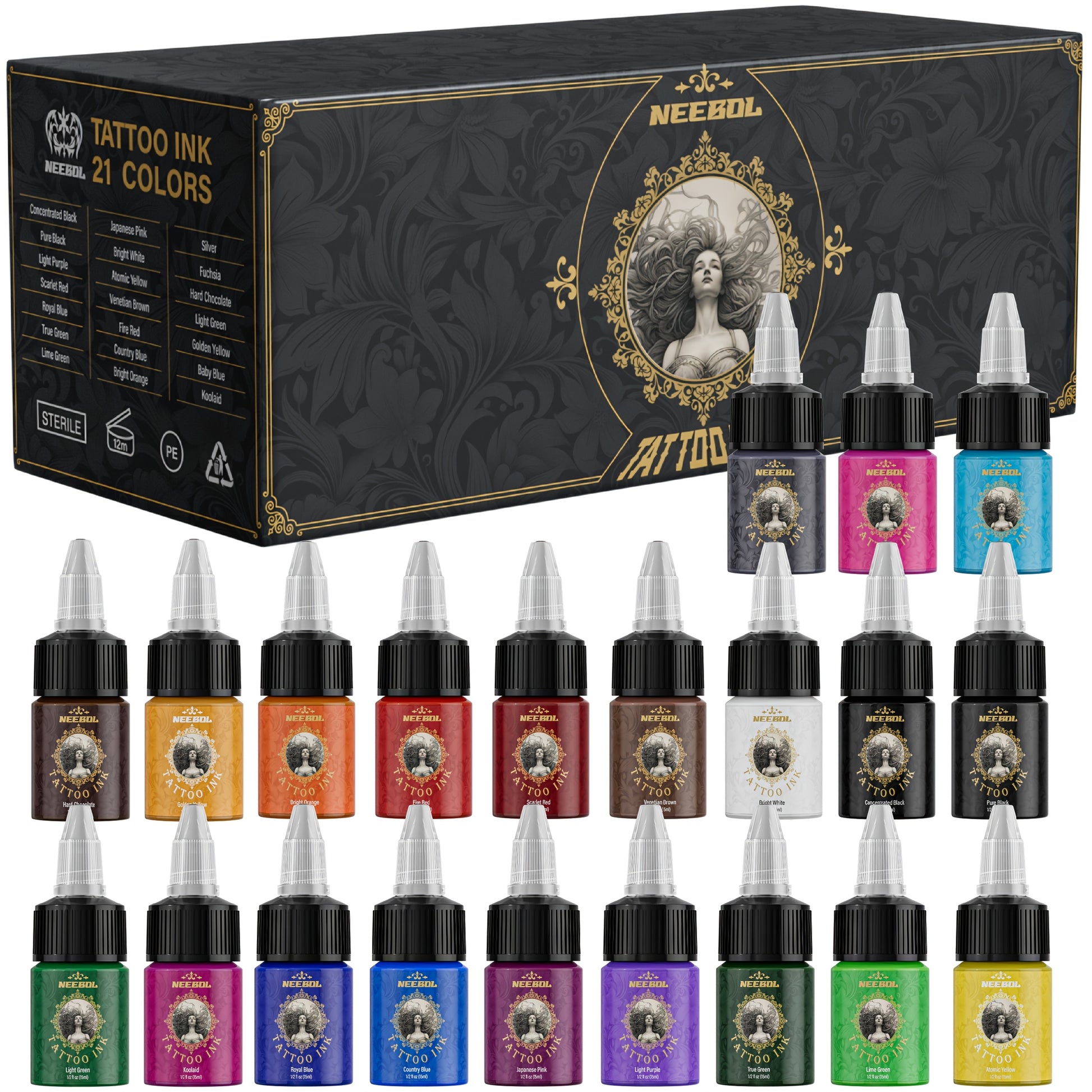  Tattoo Ink Set - 21 Colors - Neebol