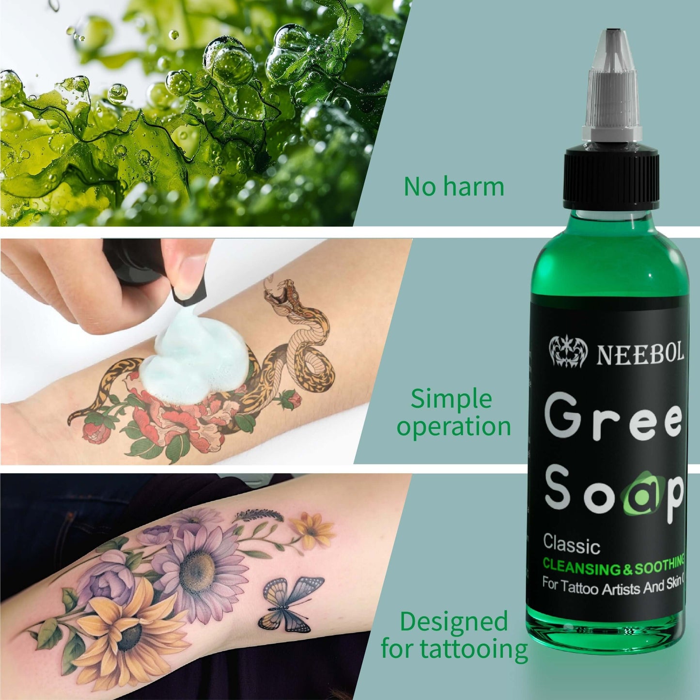 Neebol Tattoo Green Soap with Squeeze Bottle